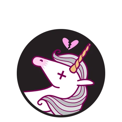 Sticker with a colorless, broken hearted Beauticorn
